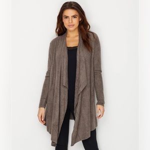 Barefoot Dreams CozyChic Lite Calypso Wrap Draped Cardigan in Taupe Brown